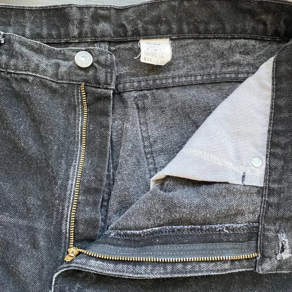 Vintage Levis 550 Orange Tab Denim Jeans Relaxed Fit Men's 34x32 Black Raw Hem